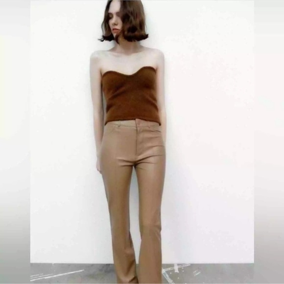 Zara Top Womens Large Brown Knit Strapless Wool Alpaca Blend Sweetheart Neck New - Picture 1 of 9